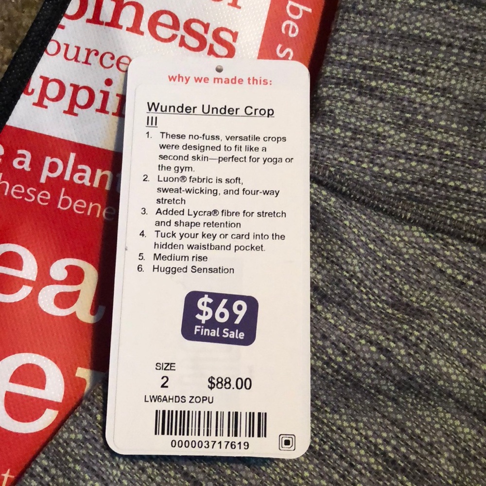Brand NEW Lululemon WU Crop Size 2 ZOPU - Picture 2 of 3